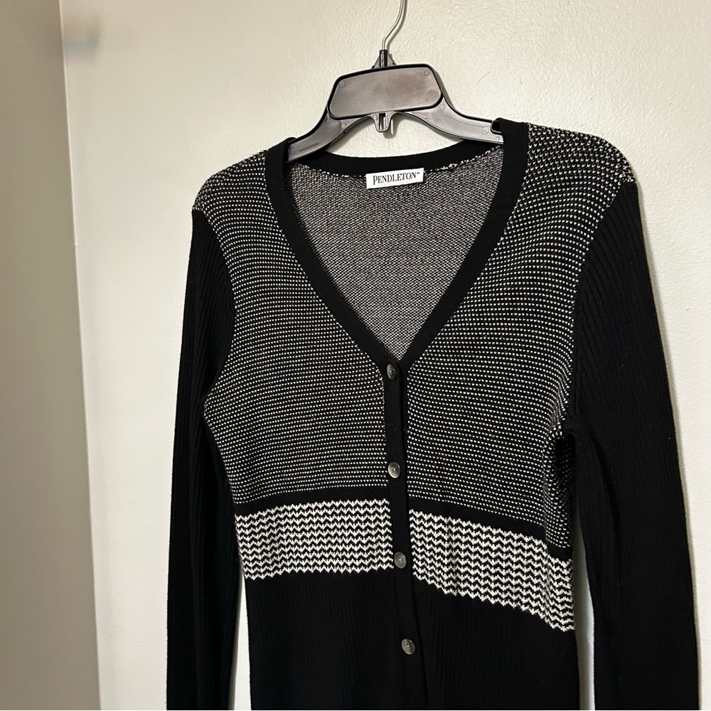 Pendleton Striped Wool Knit Sweater Cardigan Butt… - image 5